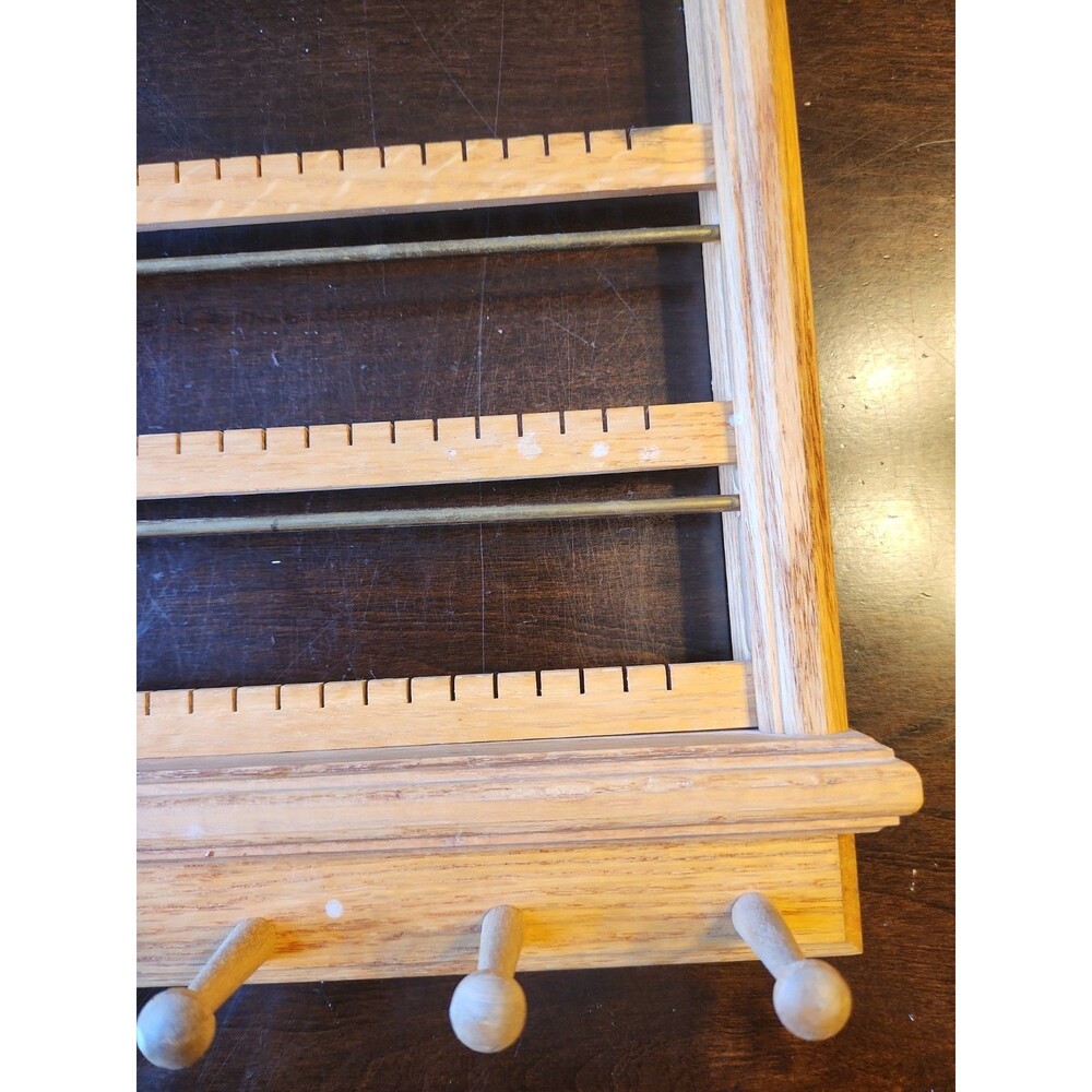 Vintage Oak Wood Wall Mount Jewelry Organizer Rack Earrings Holder - Picture 8 of 8